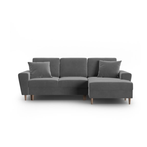 Šviesiai pilkos spalvos iš velveto sulankstoma/su sandėliavimo vieta kampinė sofa (su dešiniuoju kampu/su gultu) Kyoto – Cosmopolitan Design