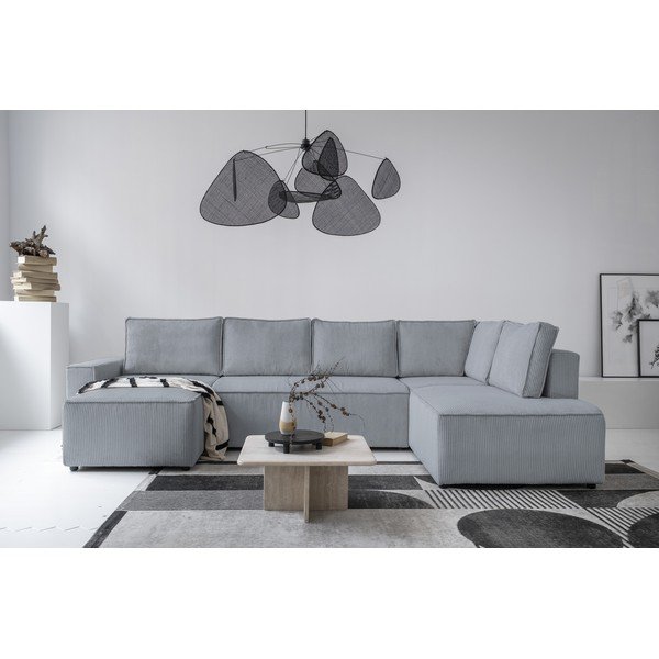 Iš kordinio velveto sulankstoma kampinė sofa šviesiai pilkos spalvos (su dešiniuoju kampu/„U“ formos) Brave Dave – Miuform-image-4