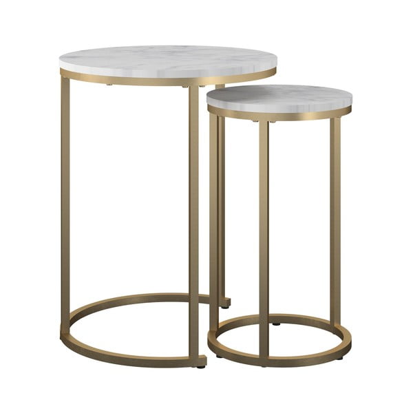 Baltos spalvos/auksinės spalvos apvalios formos kavos staliukai 2 vnt. su marmuro dekoru ø 45 cm Amelia – CosmoLiving by Cosmopolitan