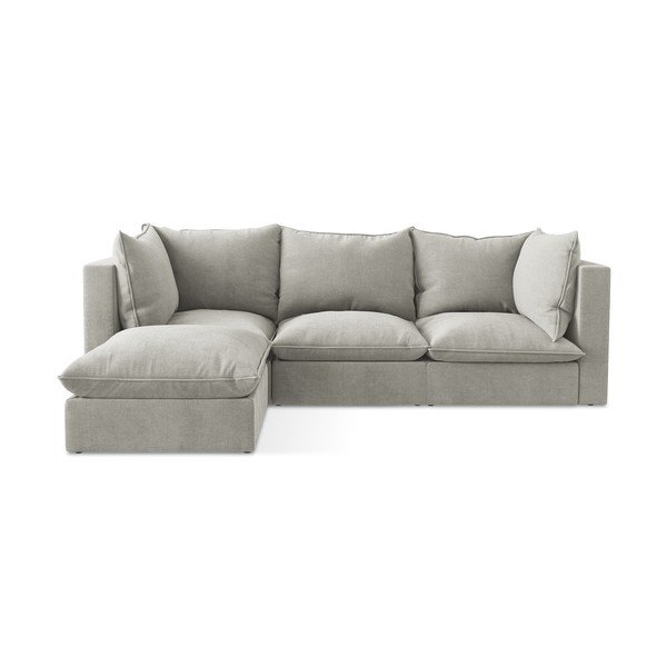 Šviesiai pilkos spalvos kampinė sofa (su kairiuoju kampu/su gultu) Manao – Makamii