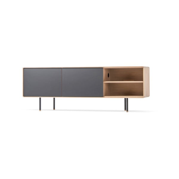 Iš ąžuolo masyvo TV spintelė juodos spalvos/natūralios spalvos 180x64 cm Fina – Gazzda-image-2