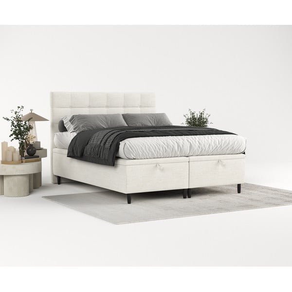 Dvigulė lova kreminės spalvos audiniu dengta su sandėliavimo vieta 160x200 cm Senses – Maison de Rêve-image-1
