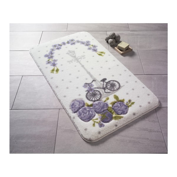 Raštuotas violetinis vonios kilimėlis Confetti Bathmats Vintage Bike, 80 x 140 cm