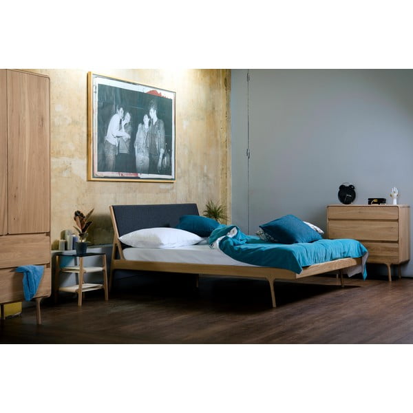 Ąžuolo masyvo lova su juodu galvūgaliu Gazzda Fawn, 160 x 200 cm-image-1