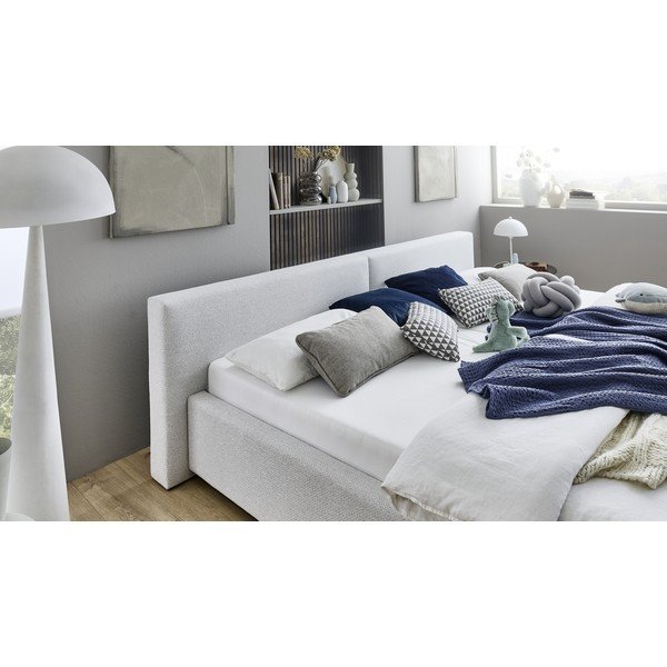 Pilkos spalvos dvigulė lova audiniu dengta su sandėliavimo vieta su lovos grotelėmis 200x240 cm Cube – Meise Möbel-image-2