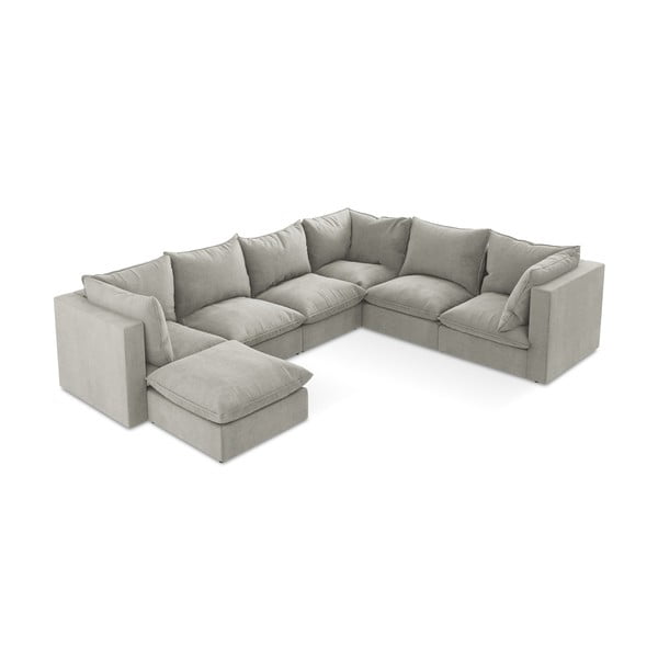 Šviesiai pilkos spalvos kampinė sofa (su dešiniuoju kampu/„U“ formos) Manao – Makamii-image-3