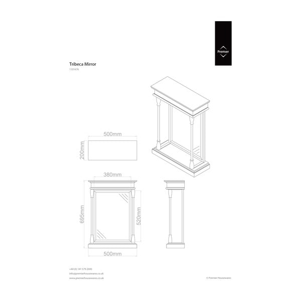 Sieninis veidrodis su medžio masyvo rėmu 50x70 cm Tribeca – Premier Housewares-image-2