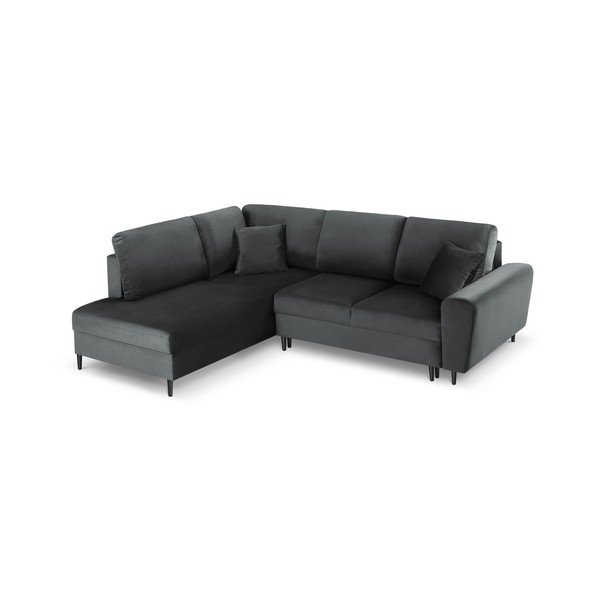 Tamsiai pilkos spalvos iš velveto sulankstoma/su sandėliavimo vieta kampinė sofa (su kairiuoju kampu/„L“ formos) Kyoto – Cosmopolitan Design-image-1