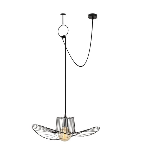 Juodos spalvos kabantis šviestuvas ø 50 cm su metaliniu gaubtu Tel – Opviq lights-image-2
