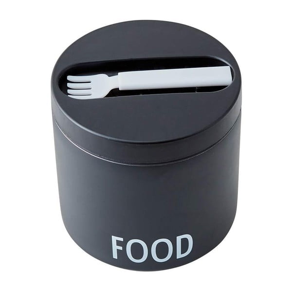 Juodos spalvos termosinė pietų dėžutė su šaukštu Design Letters Food, aukštis 11,4 cm