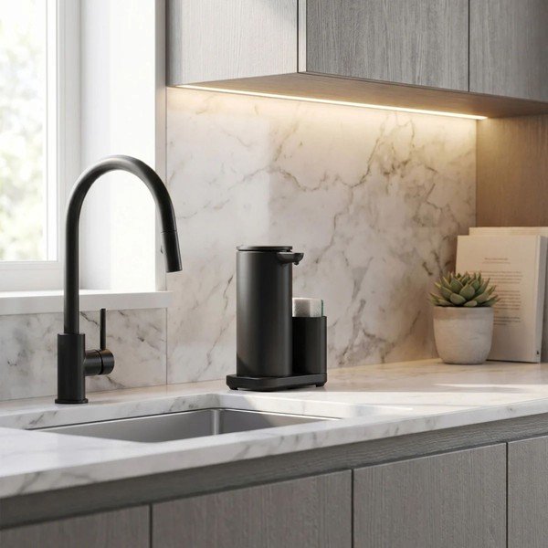 Automatinis matinės juodos spalvos iš metalo stovas skalbimo reikmenims – simplehuman-image-1