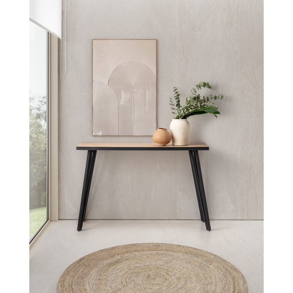 Juodas/natūralios medienos spalvos konsolinis staliukas su ąžuoliniu stalviršiu 60x120 cm Sindi - Marckeric-image-1