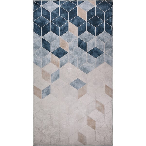 Tamsiai mėlynos ir kreminės spalvos plaunamas kilimas 150x80 cm - Vitaus