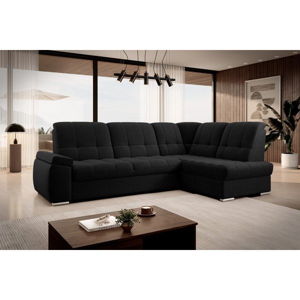 Juodos spalvos sulankstoma/su sandėliavimo vieta kampinė sofa (su dešiniuoju kampu/„L“ formos) Sado – ELTAP-image-4