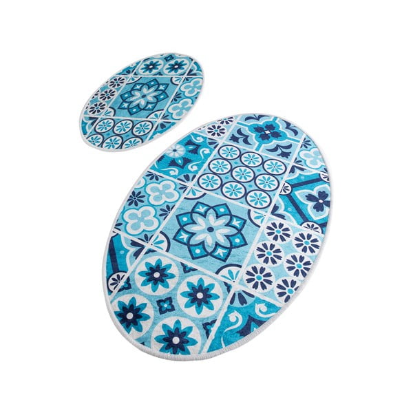 Mėlynos spalvos vonios kilimėliai 2 vnt. 60x100 cm Ceramic – Foutastic