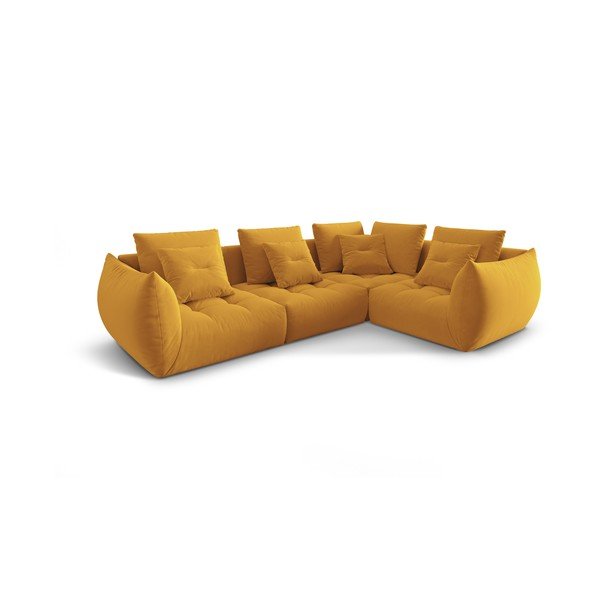 Geltonos spalvos iš velveto kampinė sofa (su dešiniuoju kampu/„L“ formos) Bloom – Micadoni -image-2