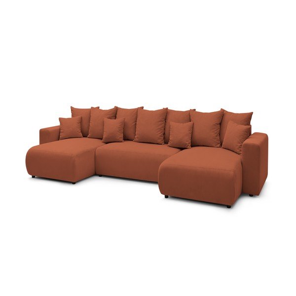Terakotos raudonos spalvos velvetinė U formos sofa-lova Bobochic Paris Envy-image-3