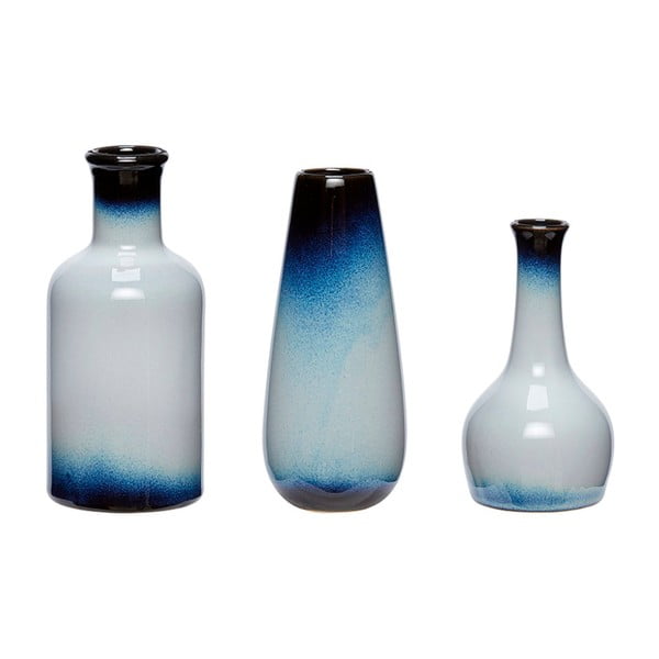 3 mėlynų ir baltų keraminių vazų rinkinys "Hübsch Frej