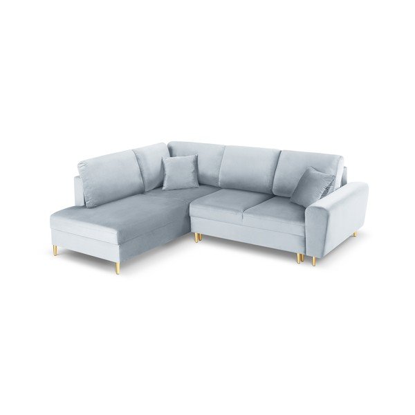 Šviesiai mėlynos spalvos iš velveto sulankstoma/su sandėliavimo vieta kampinė sofa (su kairiuoju kampu/„L“ formos) Kyoto – Cosmopolitan Design-image-1