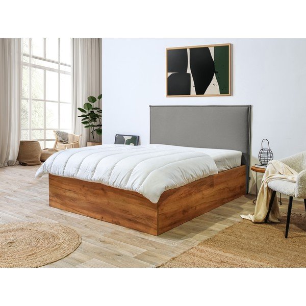 Dvigulė lova pilkos spalvos/natūralios spalvos su sandėliavimo vieta su lovos grotelėmis 140x190 cm Cara – Bobochic Paris-image-1