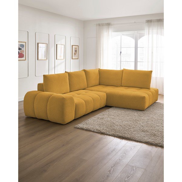 Garstyčių spalvos iš šenilinio audinio sulankstoma/su sandėliavimo vieta kampinė sofa (su dešiniuoju kampu/„L“ formos) Everest – Bobochic Paris-image-1