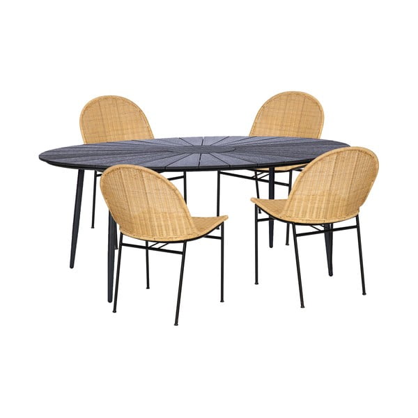 4 rotango valgomojo kėdžių Sofia ir juodo stalo Marienlis komplektas - Bonami Essentials