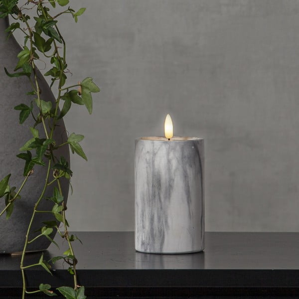 Pilkai baltos spalvos betoninė LED žvakė Star Trading Flamme Marble, aukštis 15 cm