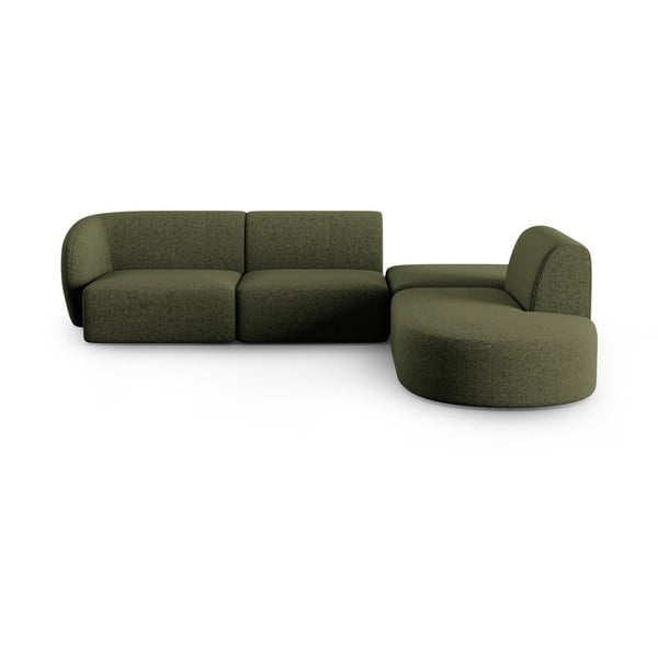 Žalios spalvos iš šenilinio audinio kampinė sofa (su dešiniuoju kampu/„L“ formos) Paolo – Milo Casa