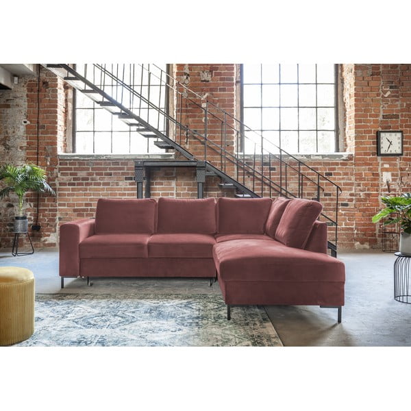 Iš velveto sulankstoma kampinė sofa rožinės spalvos (su dešiniuoju kampu) Lofty Lilly – Miuform-image-1