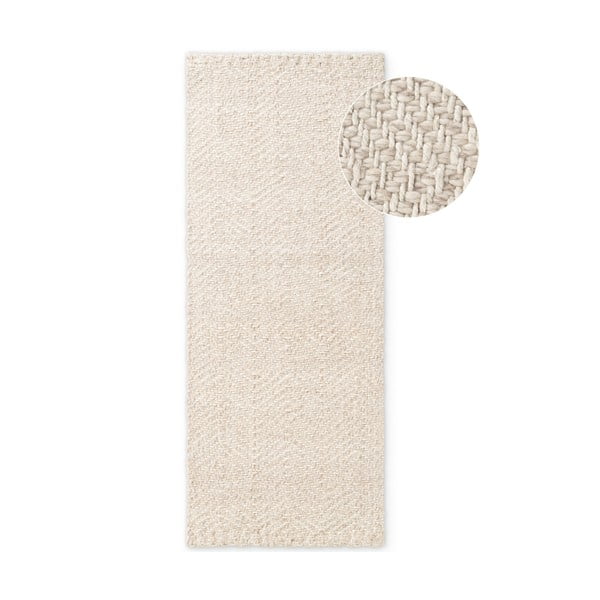 Rankų darbo kreminės spalvos/dramblio kaulo spalvos iš vilnos mišinio kilimas 80x200 cm Majoli – Elle Decoration