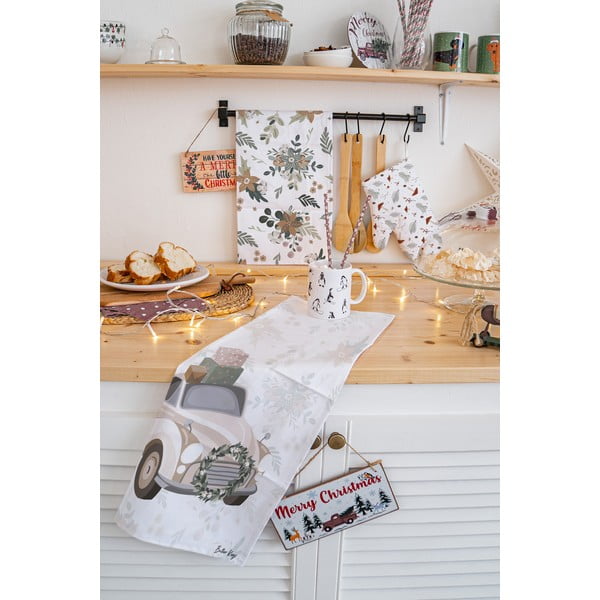 Iš medvilnės virtuvės rankšluosčiai 2 vnt. su Kalėdų motyvu 50x70 cm Festive Car – Butter Kings-image-1