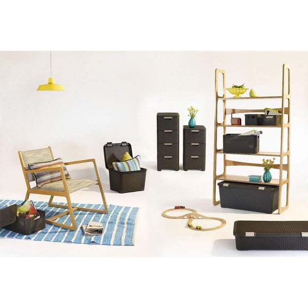 Iš plastiko aukšta vonios daiktadėžė tamsiai rudos spalvos 33x79 cm Rattan – Curver-image-1