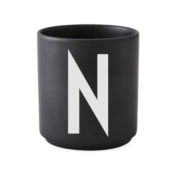 Juodas porcelianinis puodelis Design Letters Alphabet N, 250 ml