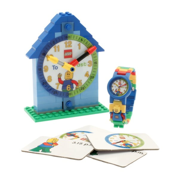 Mėlynas laikrodis ir "LEGO® Time Teacher" mokomasis rinkinys