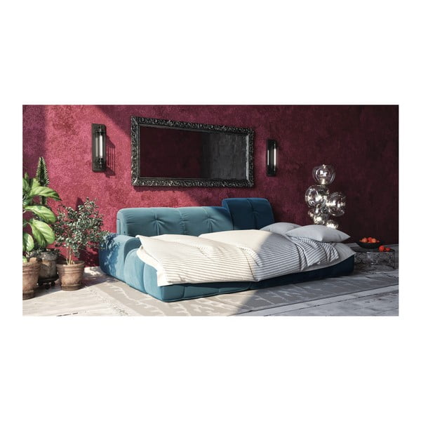 Tamsiai mėlyna aksominė kampinė sofa-lova Devichy Tous, kairysis kampas-image-3