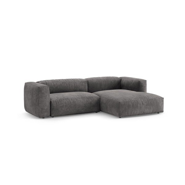 Pilkos spalvos sulankstoma modulinė kampinė sofa iš velveto (su dešiniuoju kampu/su gultu) – Micadoni -image-4