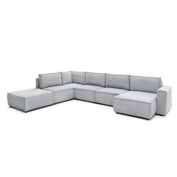 Kampinė sofa šviesiai pilkos spalvos iš kordinio velveto (su kairiuoju kampu/„U“ formos) Nihad modular – Bobochic Paris-image-3