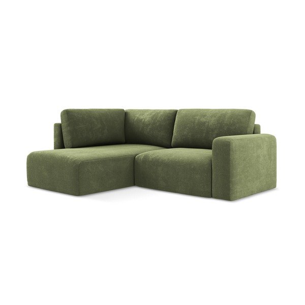 Žalios spalvos sulankstoma/su sandėliavimo vieta kampinė sofa iš šenilinio audinio (su kairiuoju kampu/„L“ formos) Kona – Makamii-image-2