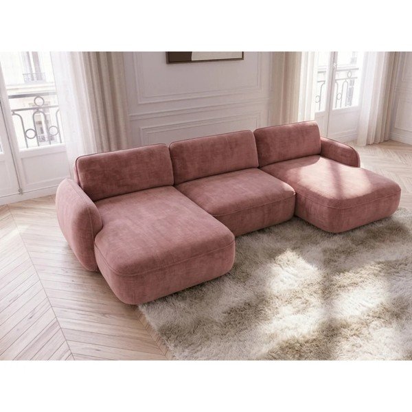 Rožinės spalvos sulankstoma/su sandėliavimo vieta kampinė sofa iš velveto („U“ formos) Celeste – Bobochic Paris-image-3