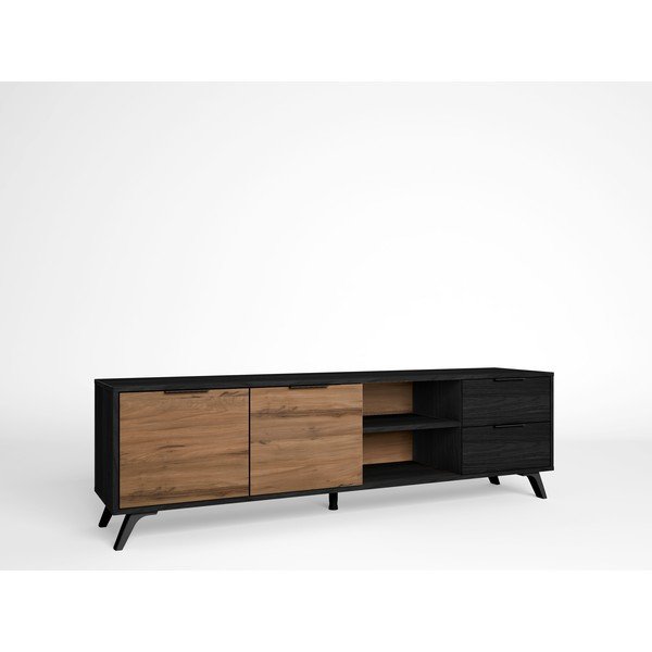 Juodos/natūralios spalvos graikinio riešuto TV staliukas 181x53 cm Noe - Marckeric-image-4