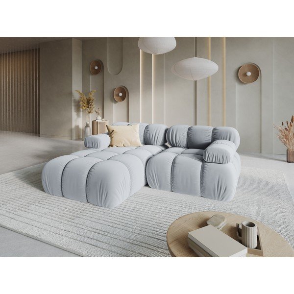 Pilkos spalvos modulinė kampinė sofa iš velveto (su kairiuoju kampu/su gultu) – Micadoni -image-1