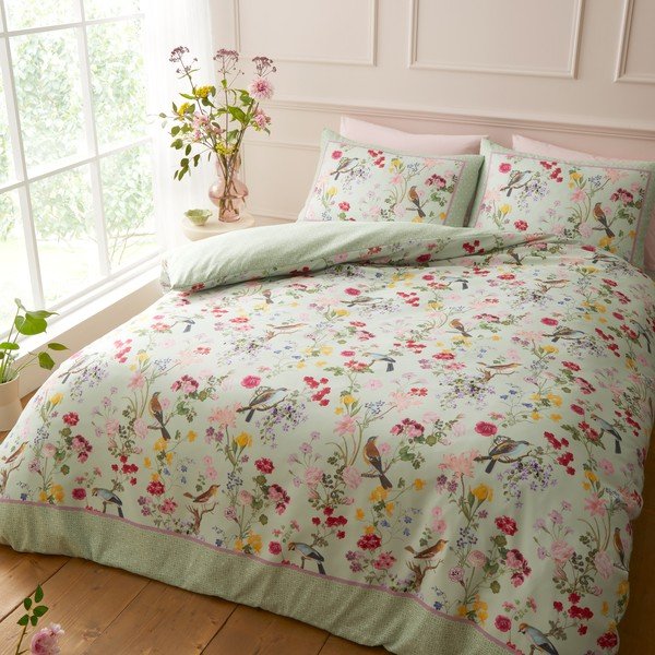 Žalios spalvos dvigulė/itin ilga patalynė 3 dalių 230x220 cm Birds In Bloom – RHS-image-3