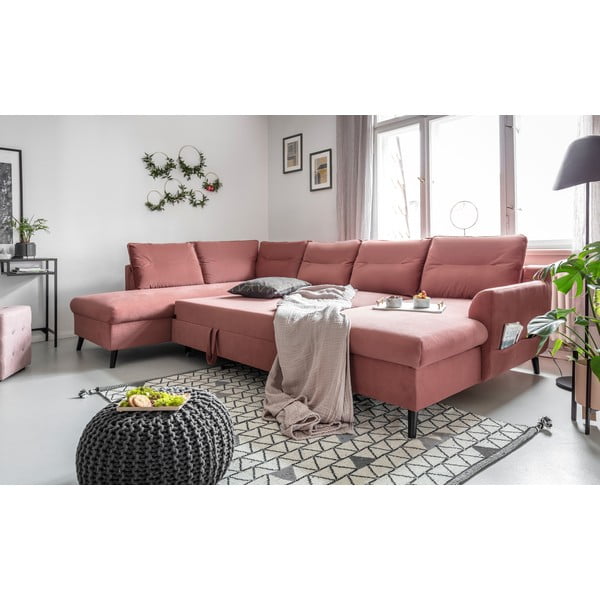 Rožinė velvetinė U formos sofa-lova Miuform Stylish Stan, kairysis kampas-image-4