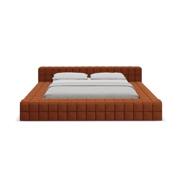 Terakotos spalvos dvigulė lova audiniu dengta su lovos grotelėmis 140x200 cm Akela – Makamii-image-3