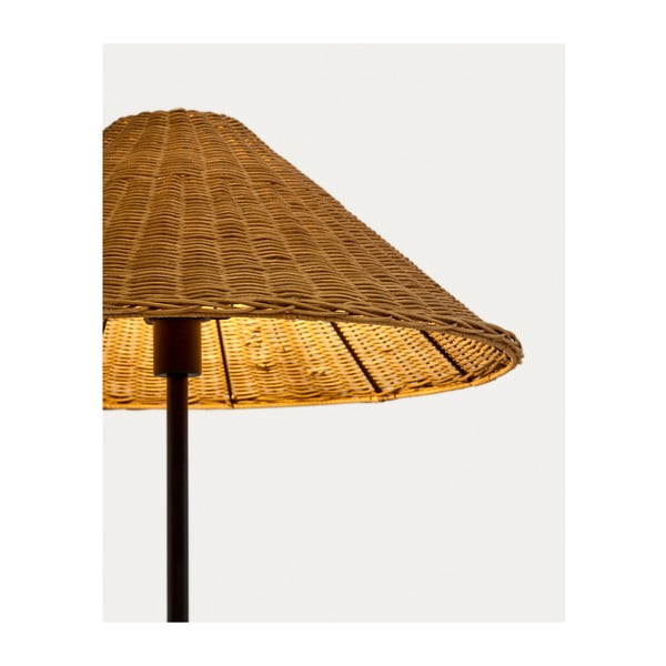 Pastatomas šviestuvas juodos spalvos/natūralios spalvos (aukštis 154 cm) su rotango gaubtu Urania – Kave Home-image-2