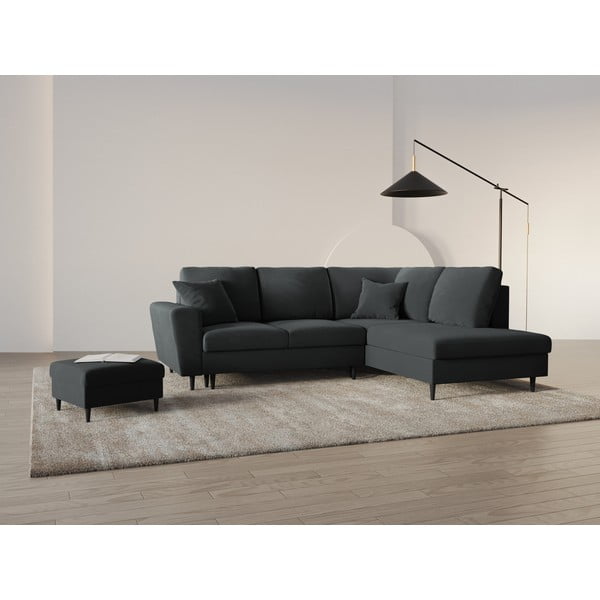 Tamsiai pilkos spalvos iš velveto sulankstoma/su sandėliavimo vieta kampinė sofa (su dešiniuoju kampu/„L“ formos) Kyoto – Cosmopolitan Design-image-1