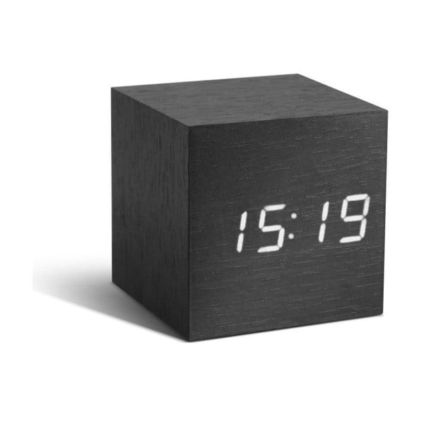 Tamsiai pilkas žadintuvas su baltu LED ekranu Gingko Cube Click Clock