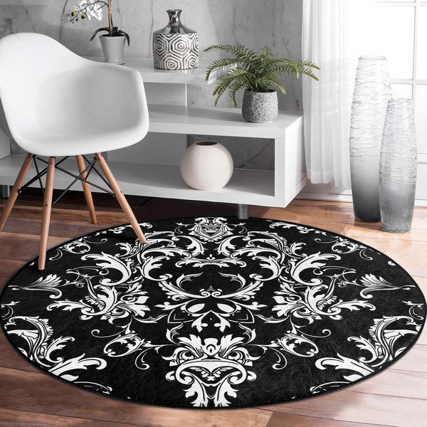 Skalbiamas/robotiniams dulkių siurbliams apvalios formos kilimas juodos ir baltos spalvos ø 80 cm Comfort – Mila Home-image-3