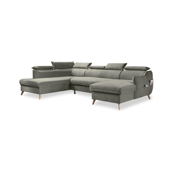 Sulankstoma kampinė sofa iš velveto šviesiai pilkos spalvos (su kairiuoju kampu/„U“ formos) Sweet Harmony – Miuform