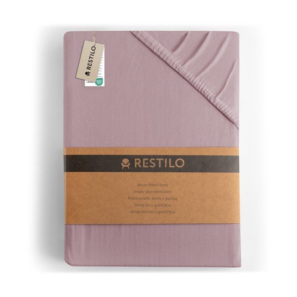 Pilkai rožinės spalvos iš Jersey audinio paklodė su guma 200x200 cm Amber – Restilo-image-4